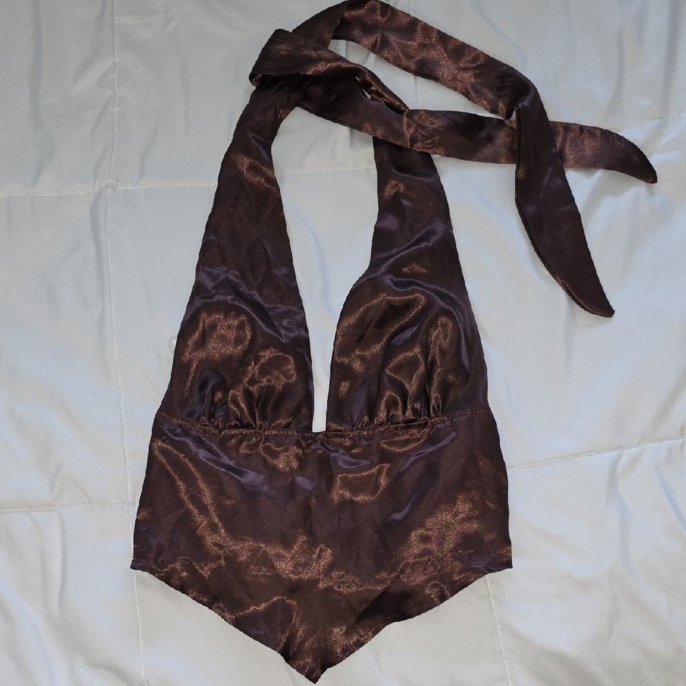 Windsor Chocolate Satin Halter Bra